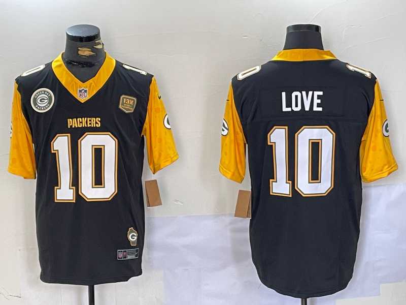 Men%27s Green Bay Packers #10 Jordan Love Black White Gold 2024 F.U.S.E. Home Patch Vapor Untouchable Limited Stitched Jersey Dzhi->green bay packers->NFL Jersey